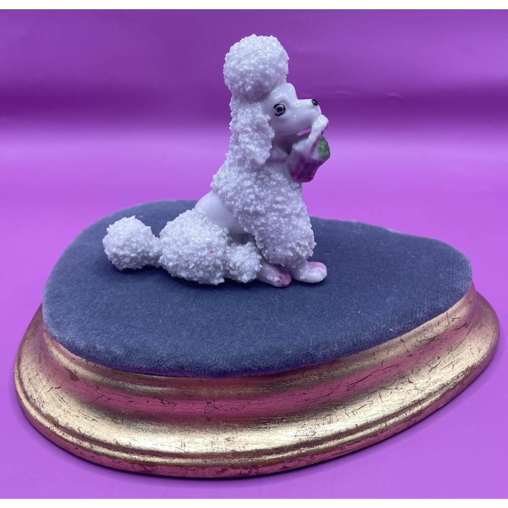 Vintage Spaghetti Poodle Dog Figurine Carrying a Basket Made In Japan